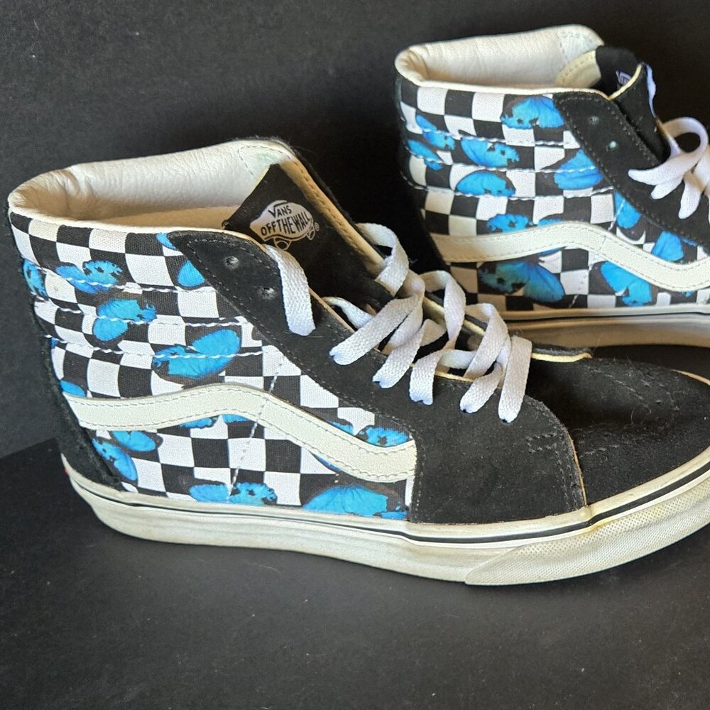 Vans Sk8-Hi Blue White Checkerboard Butterfly Sneakers Shoes  Mens 5.5 Womens 7